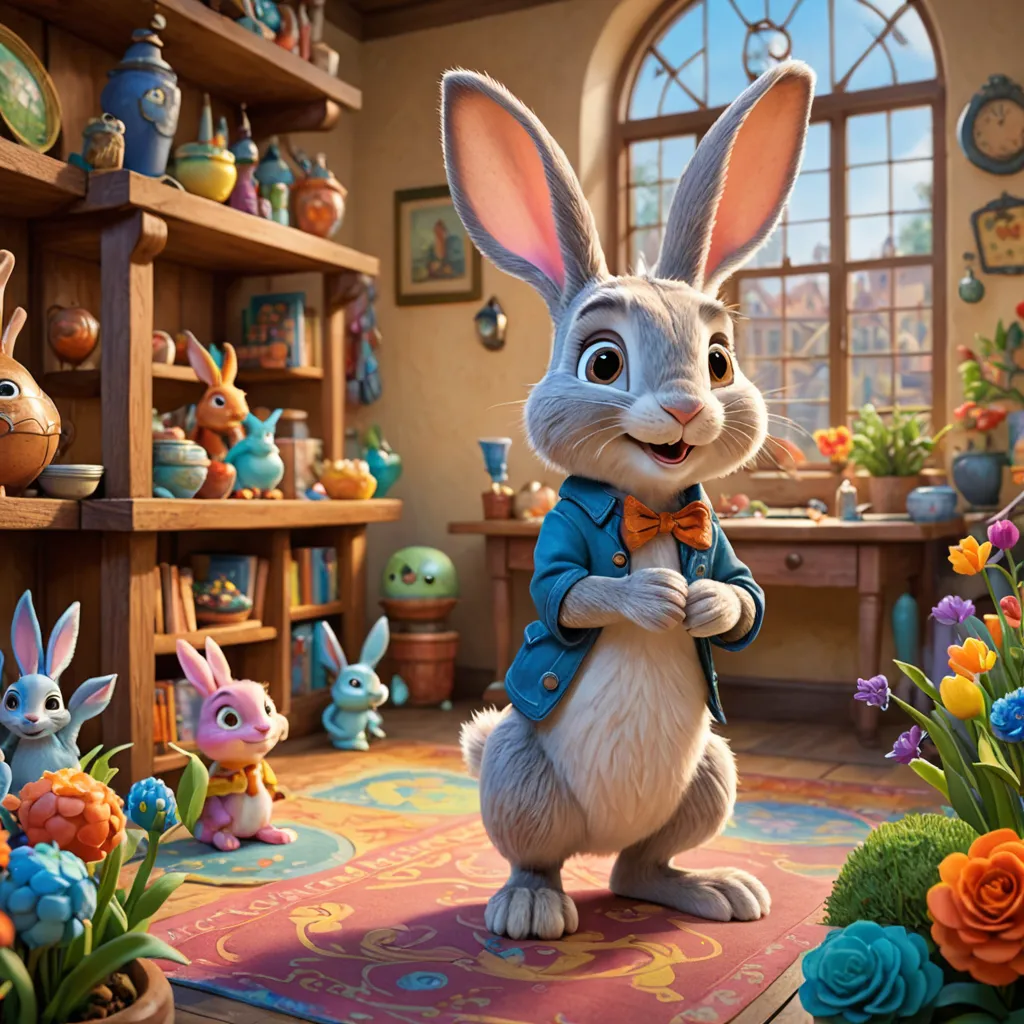An amazingly detailed picture of a rabbit in the style of disney pixar studios Tara V0.1
