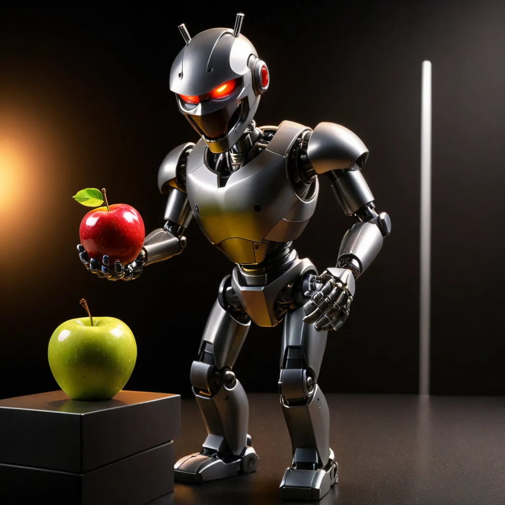 An android eating an aple (Mixtral 8x7b) Tara V0.1