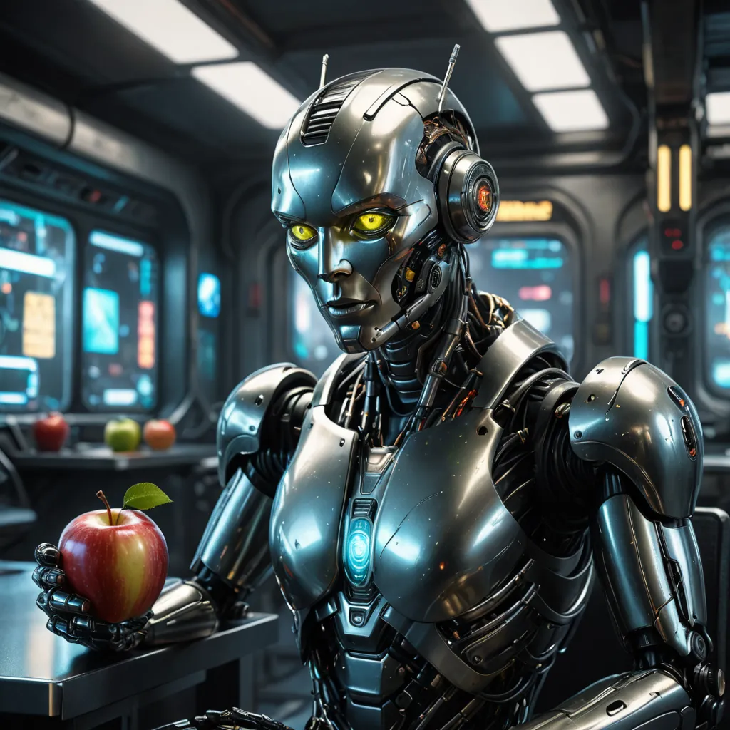 An android eating an apple (GPT-3.5) Tara V0.1